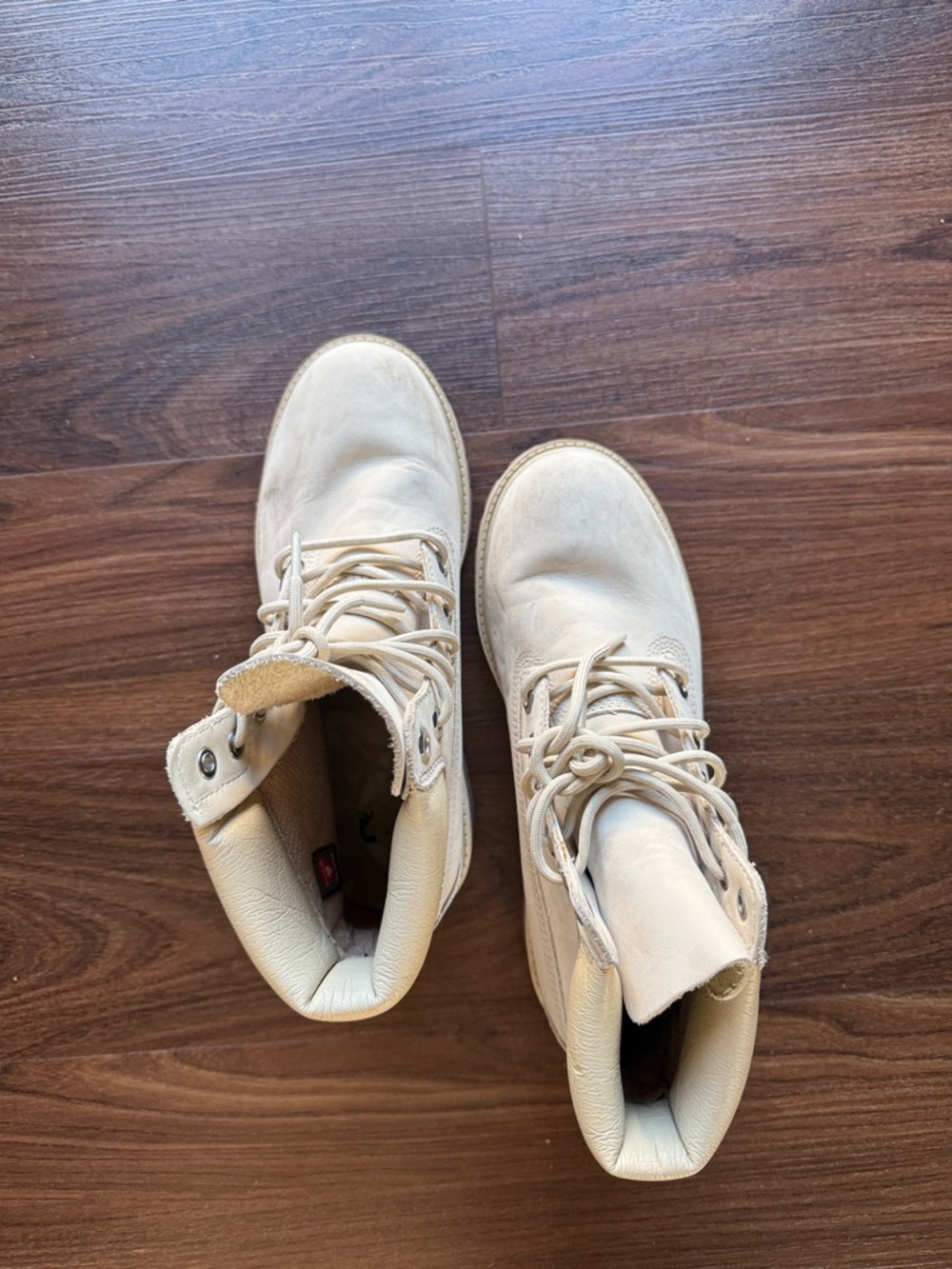 Women’s Beige Leather Lace-Up Work Boots